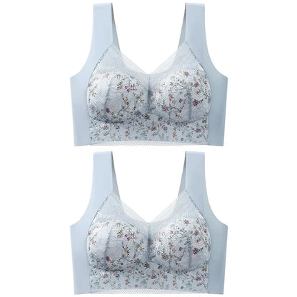 2pcs Womens Seamless Ice Silk Full Cup Bras No Steel Ring Support Lace Bralette Large Size Brassiere Comfort Ventilate Underwear.