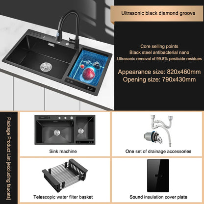 Kitchen Sink Stainless Steel Dishwashing Sink Ultrasonic Sink Dishwasher Multifunctional Intelligent Net Washer For Kitchen