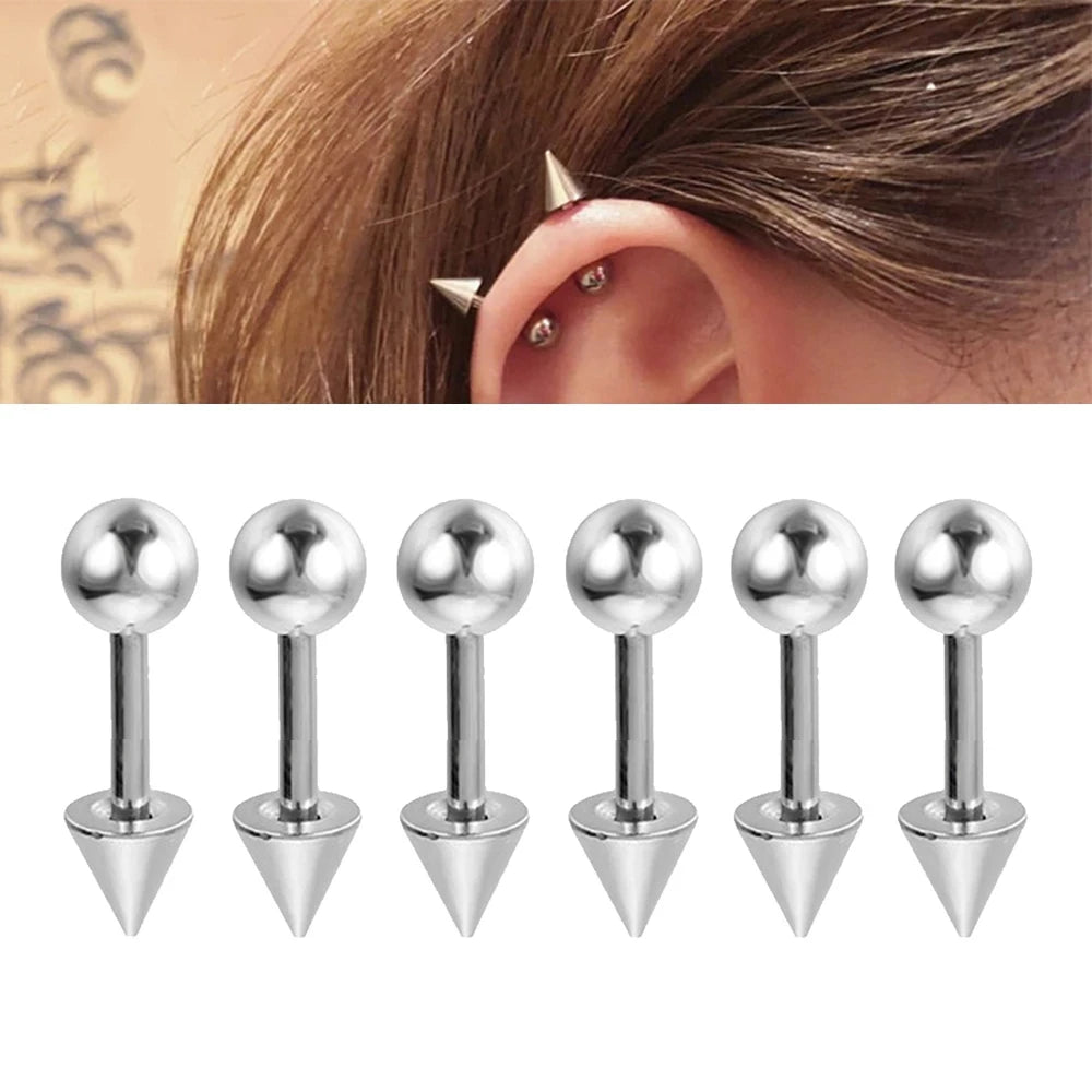 6PCS/Set 16G Stainless Steel Stud Earring 3/4/5mm Ball & Cone Screws Earrings Ear Bone Nail Piercing Body Jewelry.