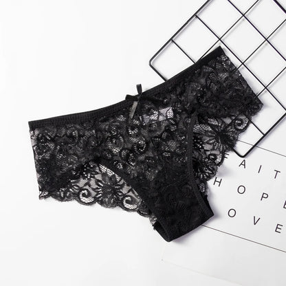 Fashion Sexy Panties Comfortable Briefs Exquisite Crotchless Shorts Solid Lingerie Lace Bow Thong Hollow Out Women Underwear.