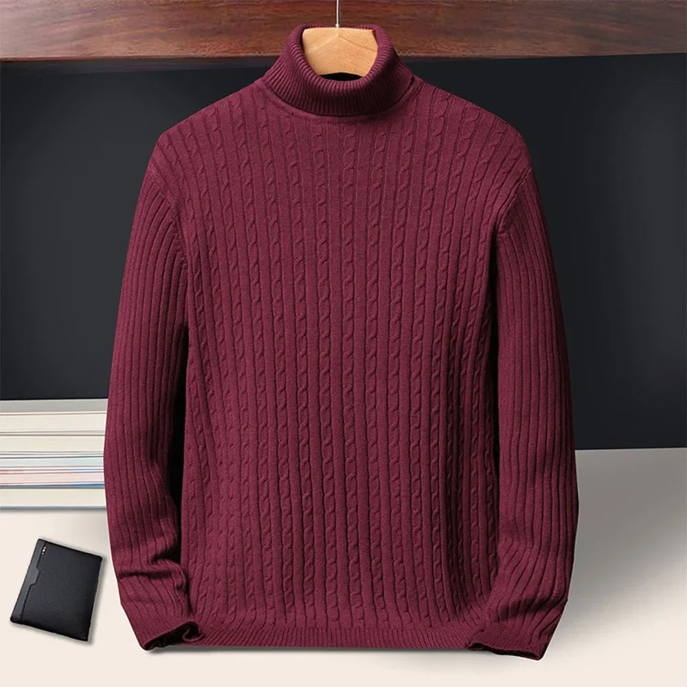 Autumn Winter New Men's Roll neck Sweaters Knitted Jacquard Pullover Warmth Long Sleeved Solid Color Classic Casual Clothing.