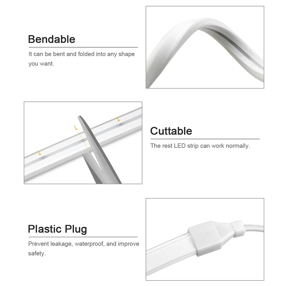 DC24V 10M/5M Silicone Tube Neon LED Strip Light With 2 Wireless Moveable PIR Motion Sensor Switches For Bedroom Corridor Stairs.