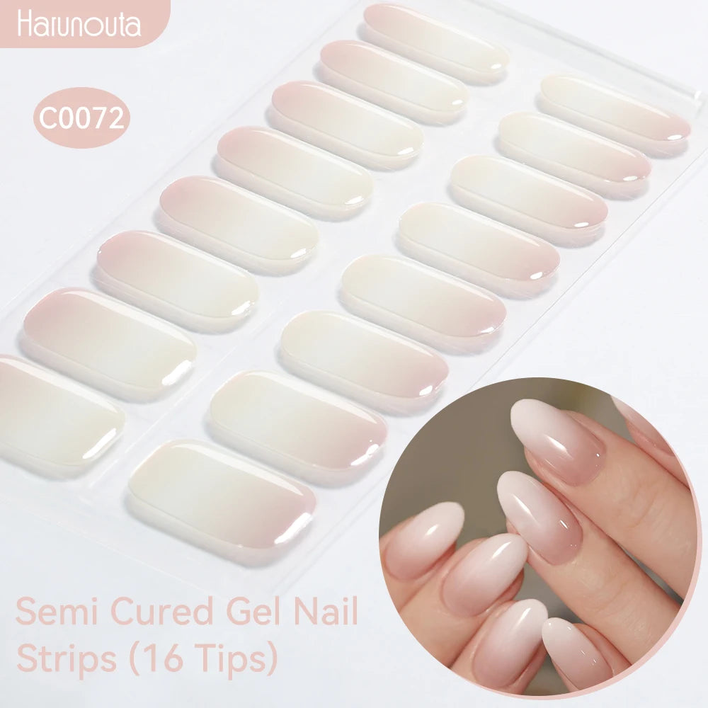 Harunouta Gradient Semi Cured Gel Nail Sticker Long-Lasting UV Nail Sticker UV/LED Extension Gel Nail Foil Gel Polish Full Cover