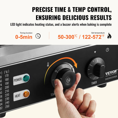 SucceBuy 6/12 Hole Electric Donut Maker Commercial Doughnut Machine with Non-stick Surface Double-Sided Heating Waffle Machine.