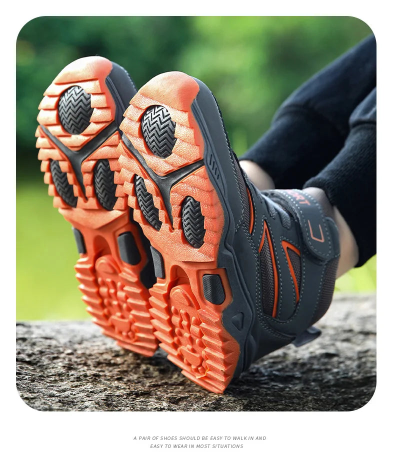 New Boys' Sports Shoes Non-slip School Children's Leather Breathable Running Black Fashion Hiking Shoes Sneaker Size 29-40