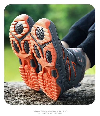 New Boys' Sports Shoes Non-slip School Children's Leather Breathable Running Black Fashion Hiking Shoes Sneaker Size 29-40