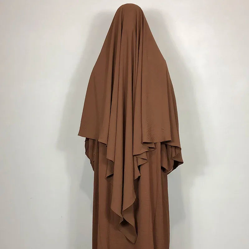 New One Layer Jazz Crepe Diamond Khimar High Quality Muslim EID Ramadan Islamic Clothing Tie Back Prayer Hijab Dropshipping