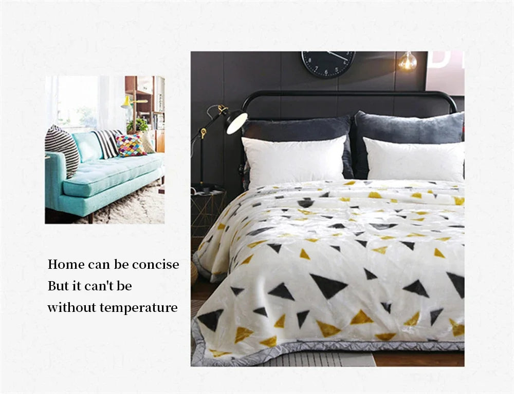 Double Layer Winter Thicken Raschel Plush Weighted Blanket For Bed Warm Heavy Blankets Throw Printed Flowers Fluffy Soft Carpet.