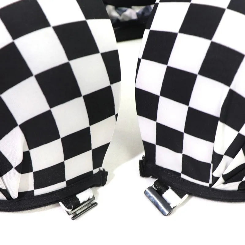 Beauwear Contrast Color Plaid Bras for Women Front Closure Bra with Wire Push Up Bra with Pad.