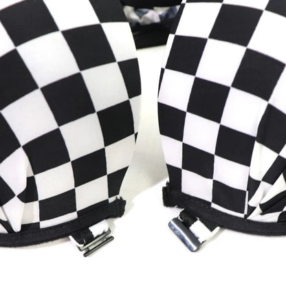 Beauwear Contrast Color Plaid Bras for Women Front Closure Bra with Wire Push Up Bra with Pad.