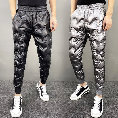 2022 New Men Shiny Winter Down Pant Thick Warm Sweatpants Casual Trousers Slim Outdoor Windproof Waterproof Cotton Pants.