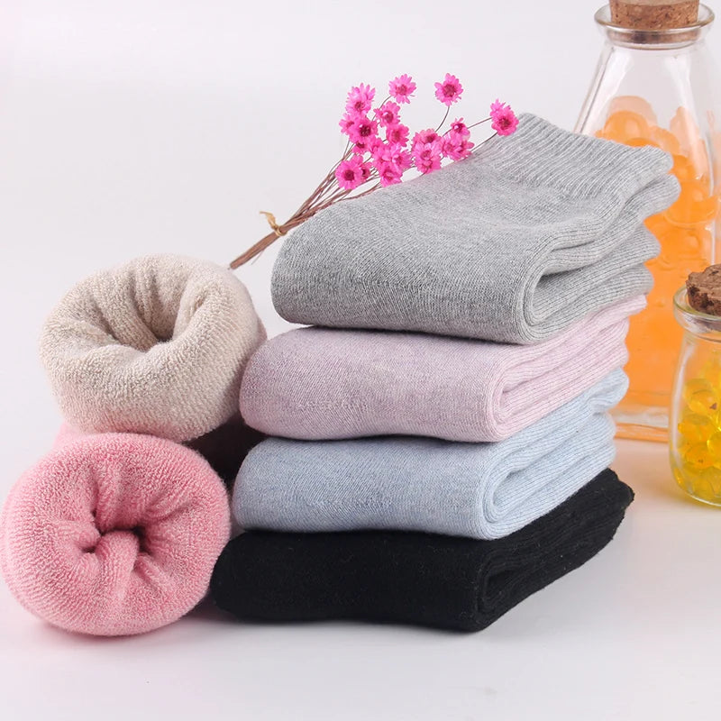 1 Pairs Winter Warm Wool Women Socks  Thicken Plush Solid Color Christmas Against Cold Snow Soft Therma Sleep Sock.