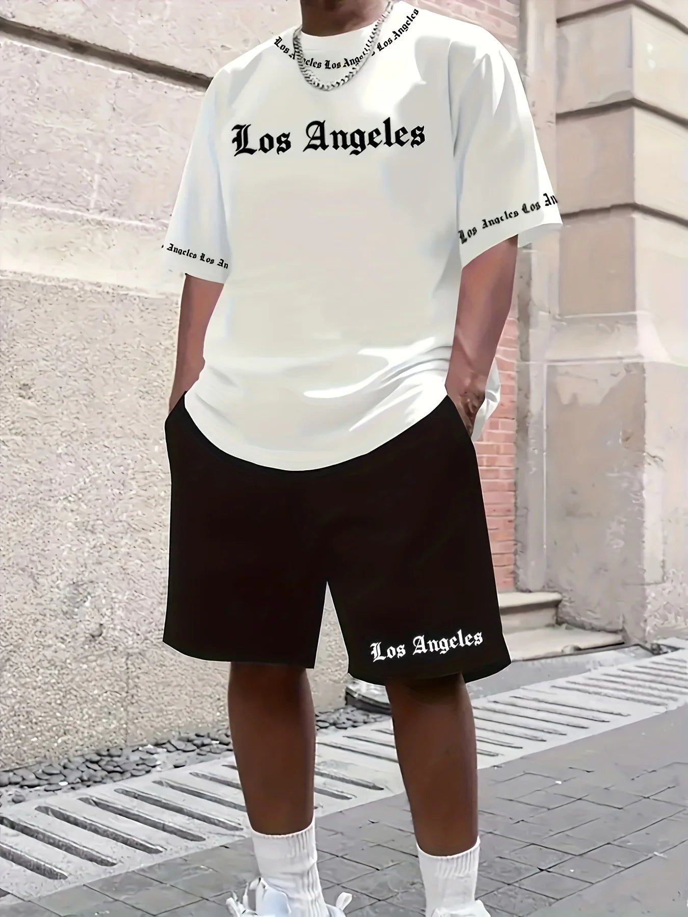 Men's Casual LA Patterned Suit, Soft and Breathable Summer Suit, Drawstring Shorts, Casual Summer Wear, Comfortable Fit.