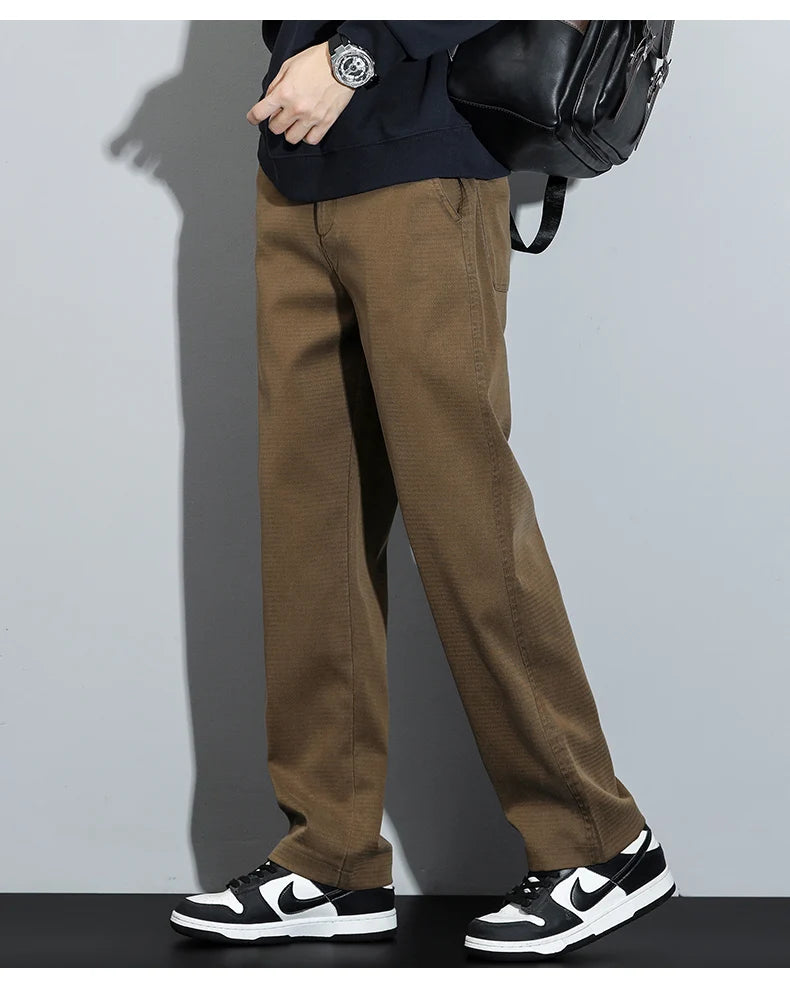 Mens Lyocell Straight Loose Elastic Waist Jeans 2025 Autumn Winter Fashion Brand Comfortable Versatile Pants Plus Size 5XL