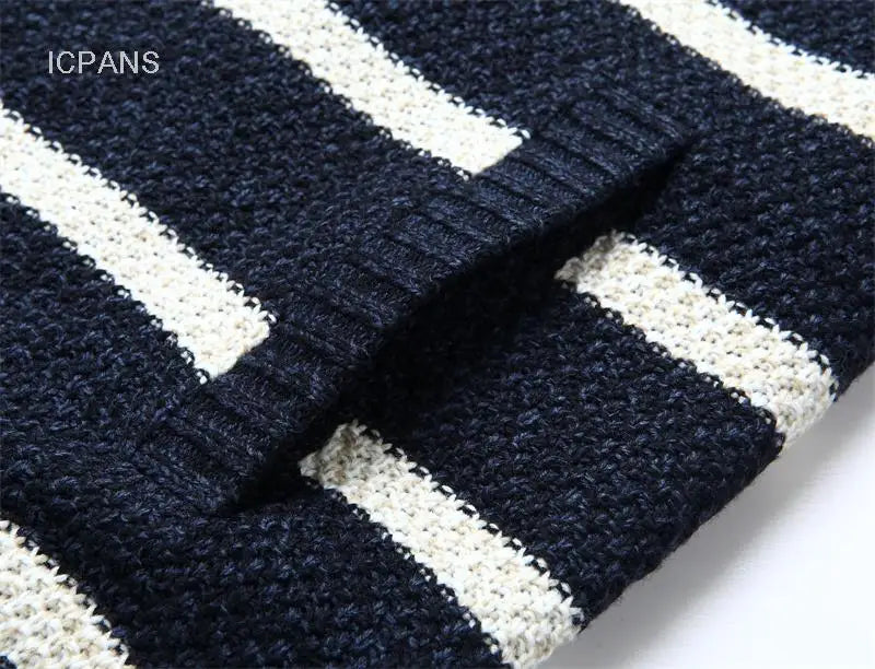 Winter Wool Liner Sweater  Cardigan Man Knit Striped Stand Collar Jacket Outwear Knitted Sweatercoat Men Vintage Clothing.