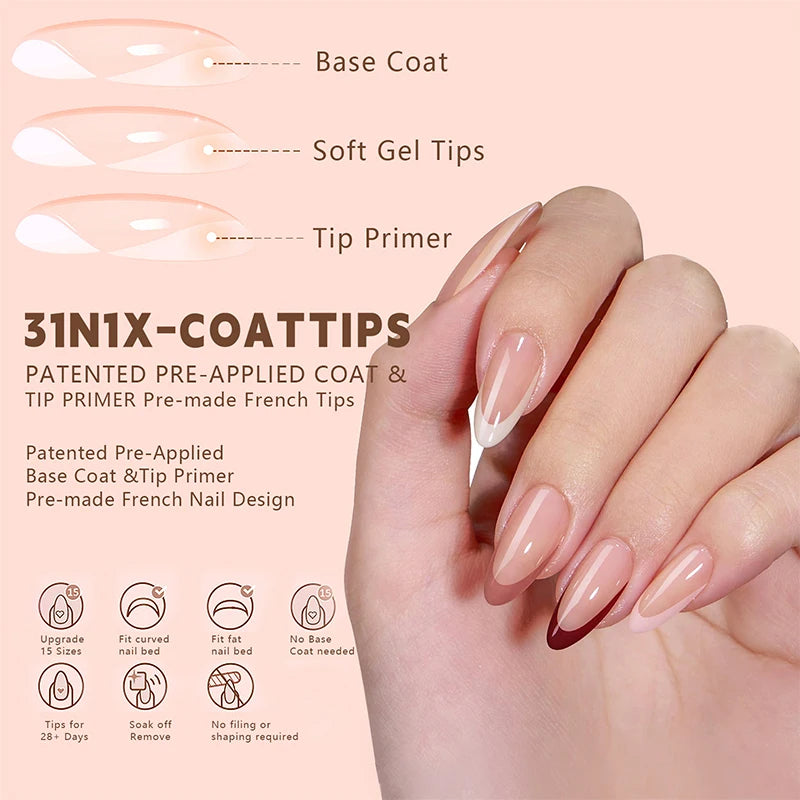 150Pcs/Box Acrylic Press on Nails Full Cover Fake False Tips Soft Gel Extension T-shaped Oval Capsule Almond Sculpted Salon DIY.