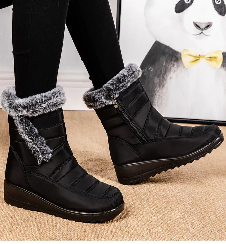 Women's Boots Super Warm Fur Botas Mujer 2025 Snow Boots Low Heels Winter Shoes Woman Black Rubber Winter Boots Women Footwear.