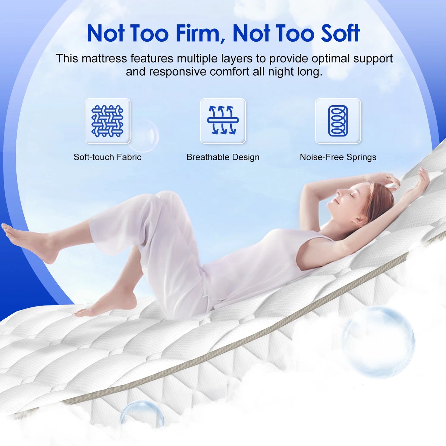 AUTHMIC Matratze, 22 cm dick, 7-Zonen-Unterstützung, mittelfeste, atmungsaktive Bett-Taschenmatratze zur Linderung von Rückenschmerzen, bequemer Schlaf