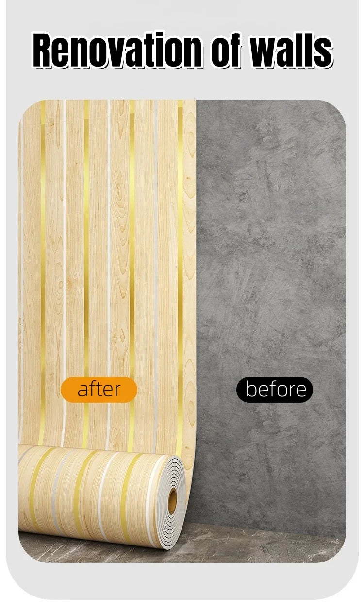 Foam Wallpaper Wall Panel with Gold Studded for Kitchen Backsplash Bathroom Waterproof Aluminum Foil Bottom Stripe Wall Stickers