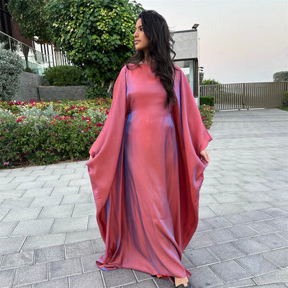 Ramadan Satin Abaya Islam Muslim Summer Batwing Sleeve Maxi Dress Kebaya Abayas For Women Kaftan Robe Musulmane Femme Vestidos.