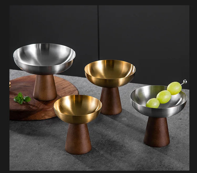 StainlessTea Tray Snack Tray Fruit Tray Salad Tray Steel Wooden Footed Cup High Foot Cup Ice Cream Cup Pudding Cup Dessert Plate.