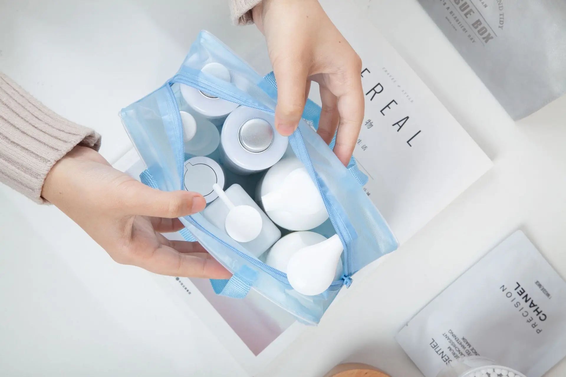 5 Color Waterproof PVC Cosmetic Storage Bag Women Transparent Organizer for Makeup Pouch Compression Travelling Bath Bags.