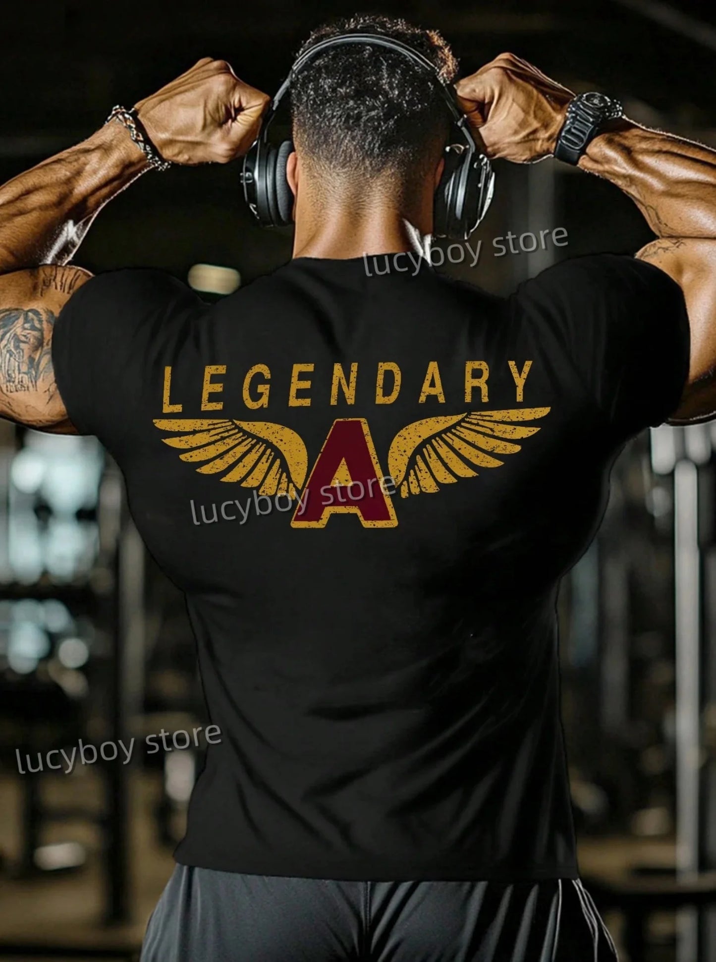 2025 LEGENDARY print Mens Gym Muscle power Training T Shirt Sports Jogging Short Sleeve TeesRunning  Men Oversized Clothing Tops.