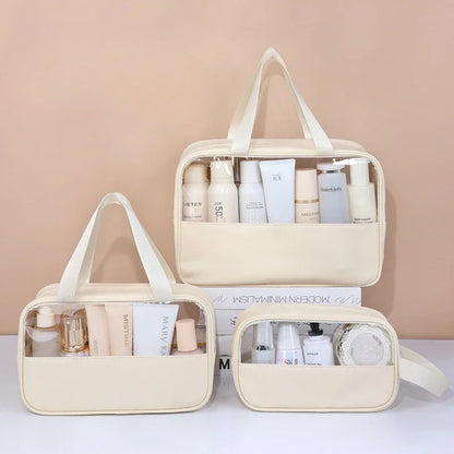 Waterproof Cosmetic Bag Portable Portable Cosmetic Storage Bag Large Capacity Pu Transparent Wash Bag Travel Storage Bag.