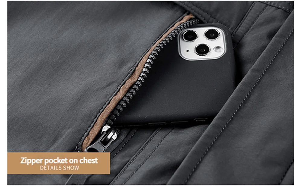 New Autumn/Winter Men's Fleece-Lined Thickened Cotton Coat Casual Vintage Workwear Jacket with Detachable Hood Multiple Pockets