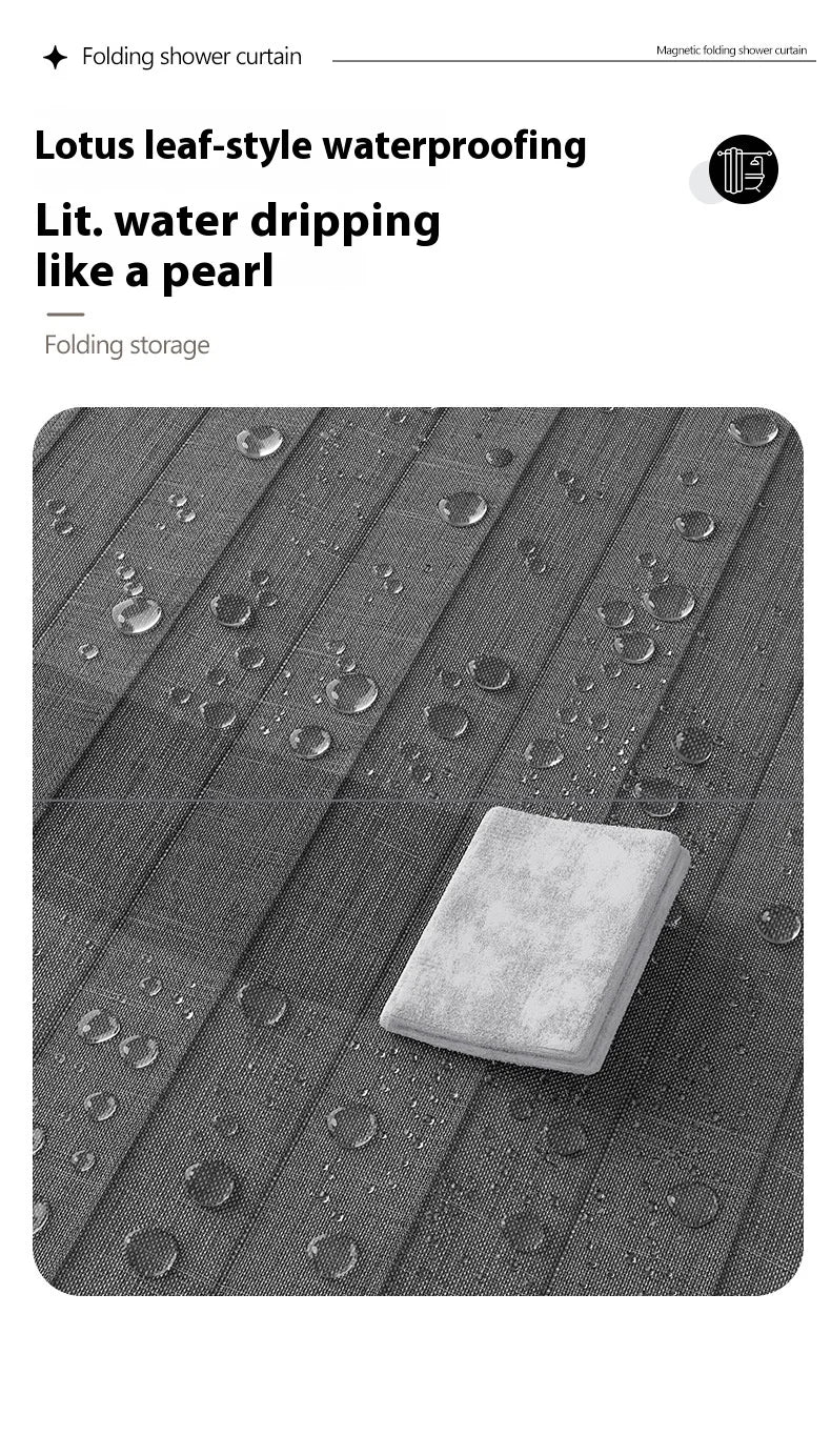 Badezimmer Faltbarer Duschvorhang aus Leinen mit Magneten, wasserdicht, geeignet für begehbare Duschen, Teleskopstange nicht im Lieferumfang enthalten