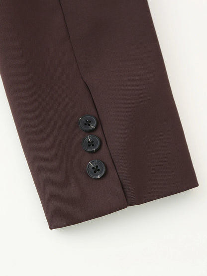 TRAFZA Frauen Elegante Feste Revers Zwei Tasten Anzug Jacke Mode Lange Hülse Dünne Kurze Mäntel 2024 Neue Casual Büro Dame Blazer