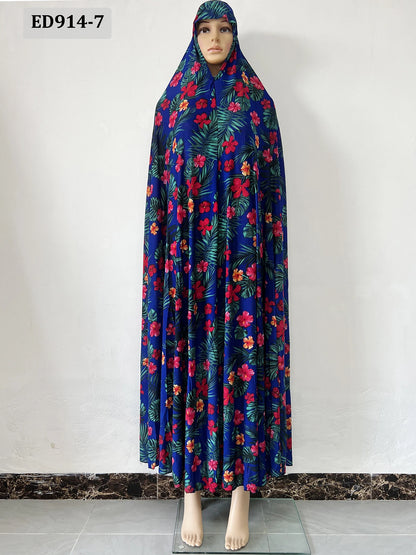 6XL  Muslim Womens Hooded Abaya African Sleeveless Prayer Garment Kaftan Dress With Hijab Floral Dubai Saudi Robe Ramadan