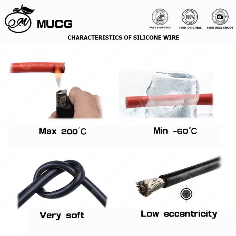 50m Silicone cable Black Red Heat-resistant Flexible cord Super soft Battery charging Electrical wires 7 8 9 10 11 12 13 14 AWG.