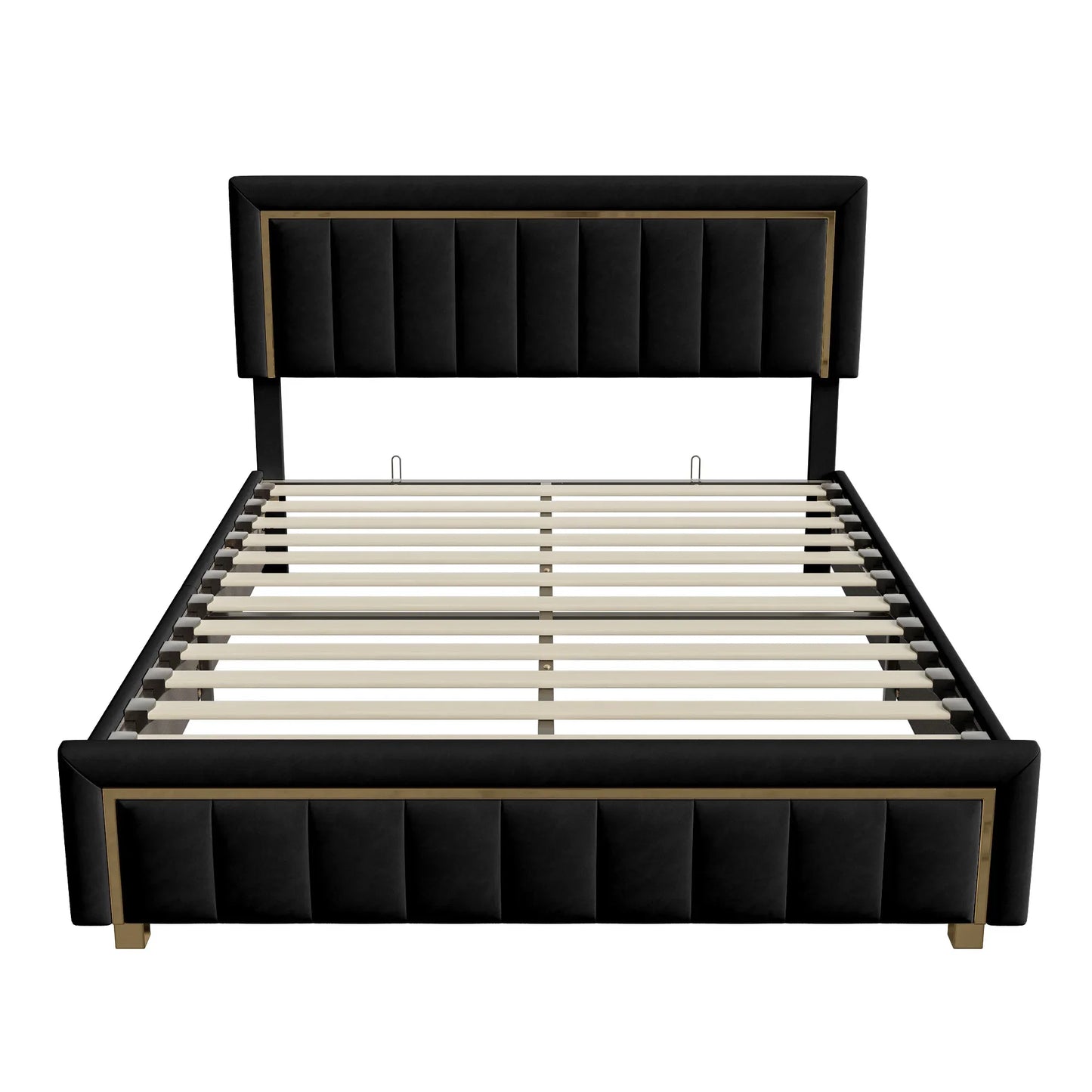 Lazyspace Elegantes Hydraulikbett, samtstoff gepolstertes Doppelbettgestell, mit Stauraum, Bettkasten, Kopfteil mit Lattenrost