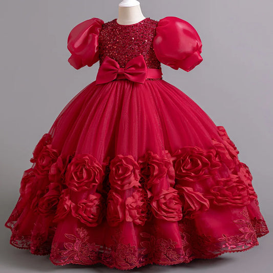 4-12 Jahre altes Blumenjungen-Hochzeitskleid, Abendkleid, Pailletten, langes Halloween-Mädchenkleid, Weihnachtsaufführung, Gastgeber-Redenen
