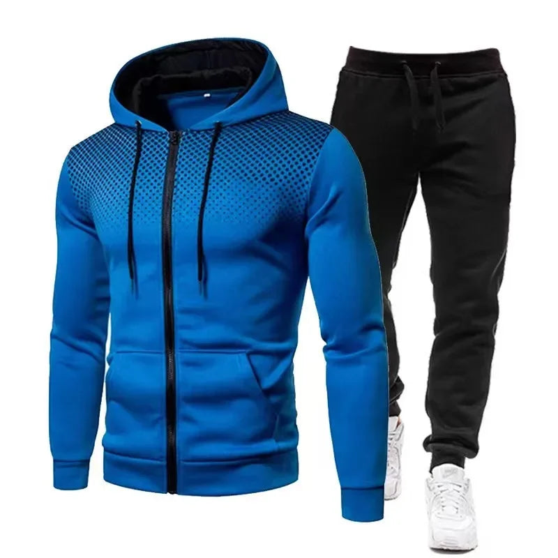 Mode Druck Trainingsanzug für Männer Zipper Mit Kapuze Sweatshirt und Jogginghose Zwei Stücke Anzüge Männlich Casual Fitness Jogging Sport Sets.