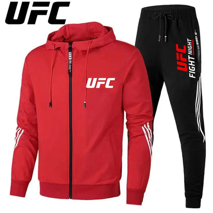 UFC New Frontier Men's Casual Sports Set Fashion Zipper Jacket Running Women's Men's Sports Set UFC Printed Outdoor Hoodie Set.