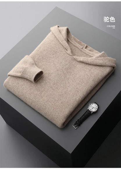 One-piece Hat with Pocket Men's Pullover 100% Cashmere Knitted Sweater Casual Comfortable Top Base Shirt Men's Clothing.