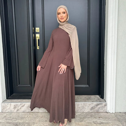 2025 Summer Arabic Muslim Women Modest Dress Eid Dubai Plain Abaya Islam Party Outfit Elegant Holiday Dresses Turkey Kaftan Robe.