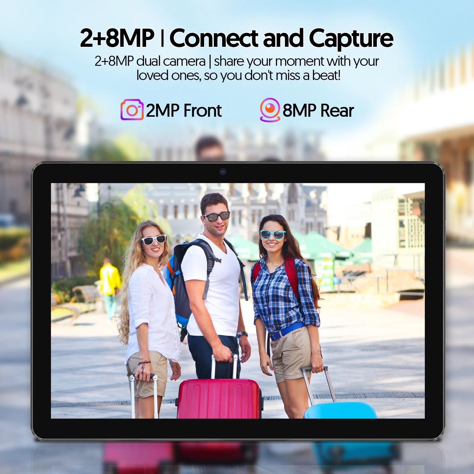 New BAKEN 10-inch Android 15 tablet with 64GB storage, keyboard, leather case, SIM card slot, stylus, mouse, and dual speakers.