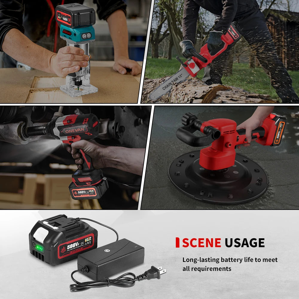 ONEVAN 18V 588VF 22900mAh Lithium-Ionen-Akku mit Ladegerät für Elektroschrauber Kettensäge Elektrowerkzeug-Akku
