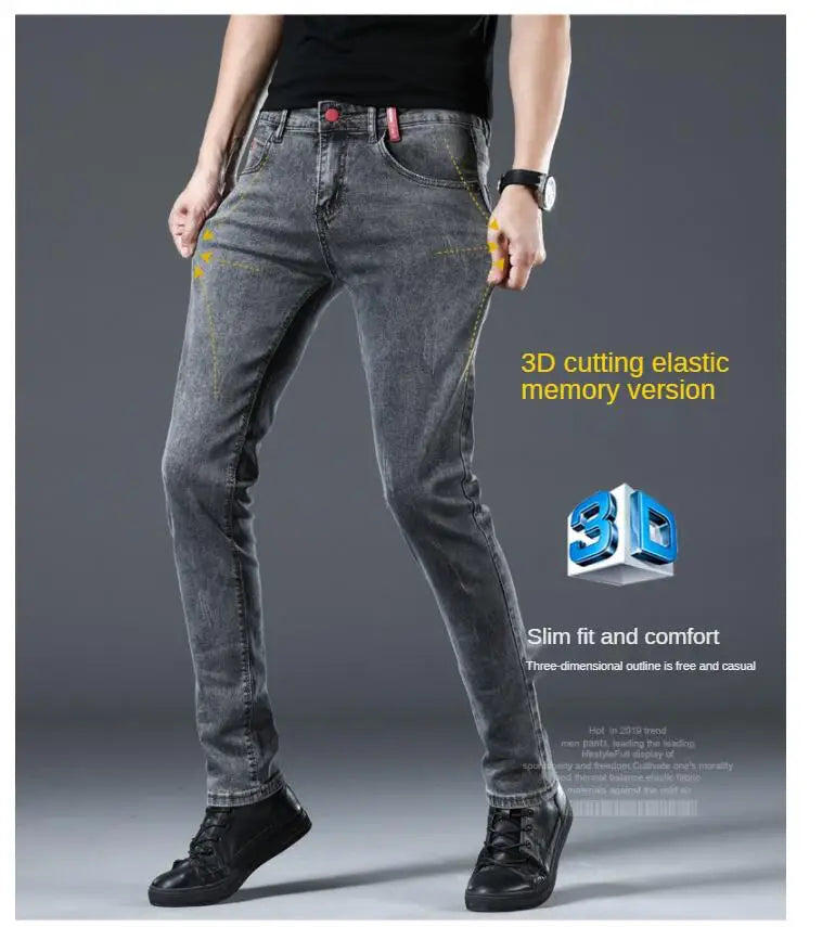 Winter Thick Plus Velvet Men Middle Waist Skinny Jeans Simple Fleece Warm Slim Fit Stretch Boy Casual Denim Pencil Pants.