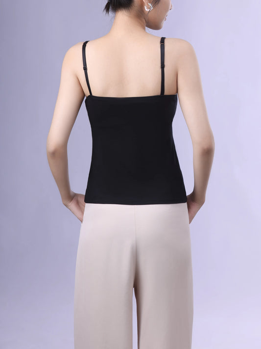 Solid Color Sling Vest for Women with Built-in Bra Pads, Adjustable Shoulder Straps - Summer Inner Layer Top.