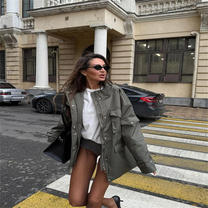 Damenjacken Vintage-Revers-Reißverschluss, große Taschen, Reißverschluss, volle Ärmel, Mäntel, Dame, 2025, modische neue Damen-Winterjacken, Oberbekleidung