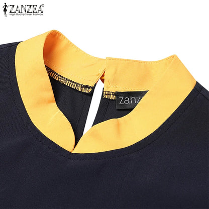 ZANZEA Women Autumn Patchwork Long Sleeve Maxi Dresses Muslim Turkey Abaya Dress Hijab Sundress Robe Femme Loose Vestidos Kaftan.