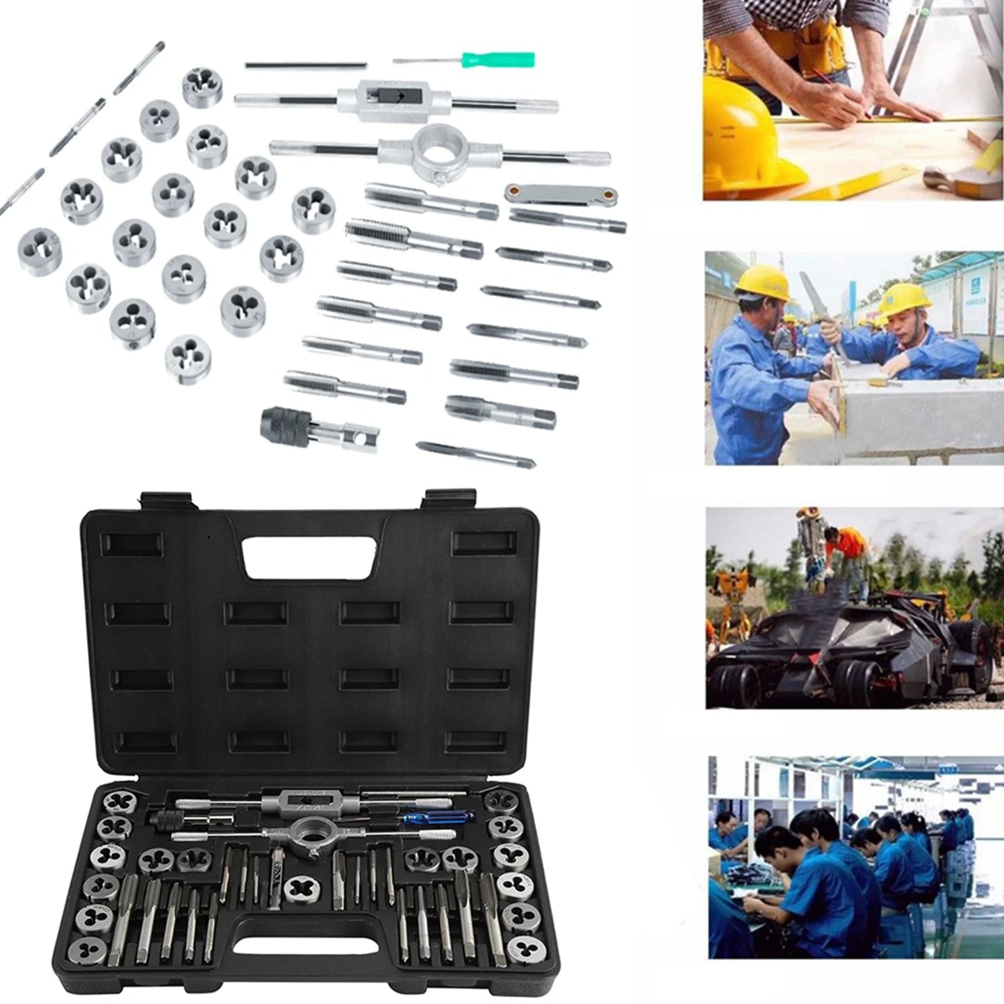 40-teiliges Gewindebohrer-Gewindebohrer-Set mit Gewindebohrer M3-M12, Gewindebohrer und Matrizenset mit Schraubenschlüsseln und Gewindelehre, robuste Handwerkzeuge