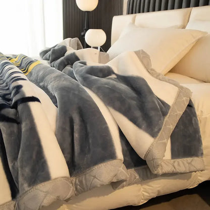 Double-deck Thickening Blanket Winter Dormitory Siesta Plush Fur Quilt Keep Warm Soft Comfortable Coral Fleece Sheet Bed Cover