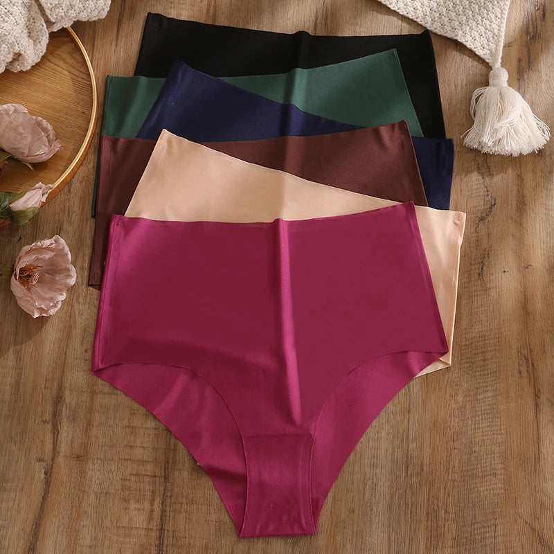 TrowBridge 6PCS/Set Women's Panties High Waist Seamless Briefs Plus Size Underwear Silk Satin Lingerie Sports Comfort Underpants.