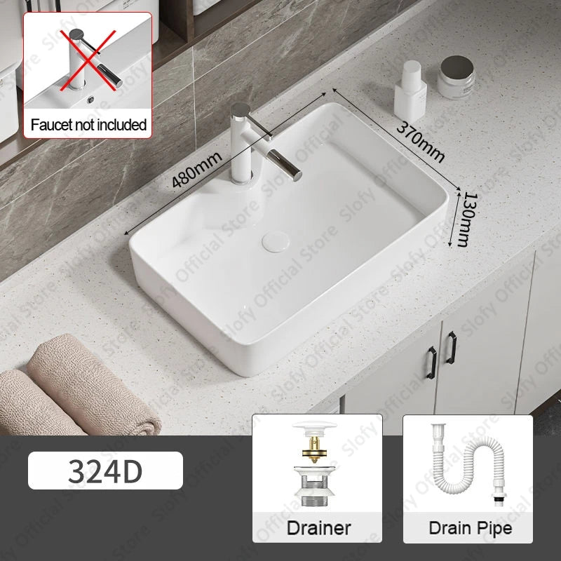 Large Square Ceramic Washbasin For Bathroom Countertop Basin White Sink Above Counter Pedestal Hotel Home Balcony Bathroom Sinks