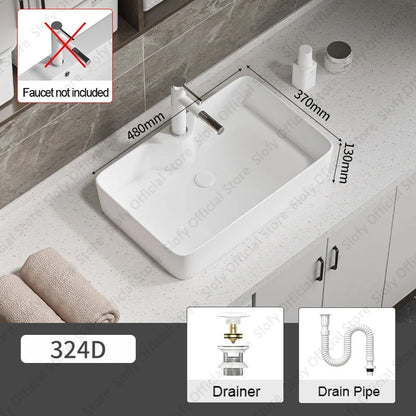 Large Square Ceramic Washbasin For Bathroom Countertop Basin White Sink Above Counter Pedestal Hotel Home Balcony Bathroom Sinks